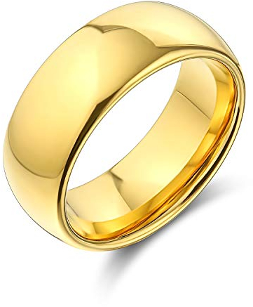 Bling Jewelry Einfacher Kuppel-Ehering aus Titan, poliert, 14K vergoldet, für Männer und Frauen, Komfort-Passform, 8MM.