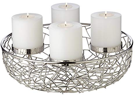 EDZARD Adventskranz Milano, AST-Design, Durchmesser 34 cm, für Stumpenkerzen Ø 8 cm, durchgängiger Boden, Edelstahl vernickelt, silberfarben, ideal für die Dauerkerze Cornelius von Edzard