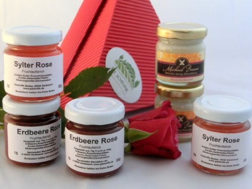 Rosen Frühstücks Paket - 6x50g | gut als romantisches Geschenk, Geburtstagsgeschenk romantisch, Rosen Geschenkidee, Hochzeitstag, Geschenk Silberhochzeit, Geschenkset Liebe, für Freundin, für Sie