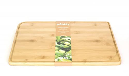 Pebbly - Planche à Découper avec Rigole en Bambou Naturel - 37 x 29 cm - Idéal pour la Préparation des Repas, le Découpage de légumes,…