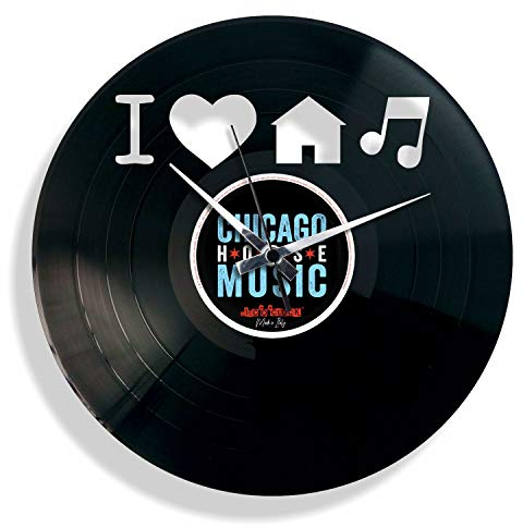 DDISC'O'Clock Shallplattenuhr I Love House Music - Lautlos Wanduhr, einfach aufzuhängen. 100% Made in Italy Handwerkliches Produkt