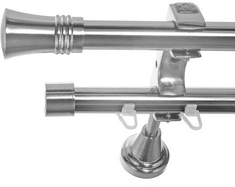 BASIT Rohr + Innenlauf Gardinenstange Wandmontage 2 läufig 160cm lang Edelstahl Look Metall Gardinenstange 2 läufig Wandbefestigung Ø20mm I H60 RI