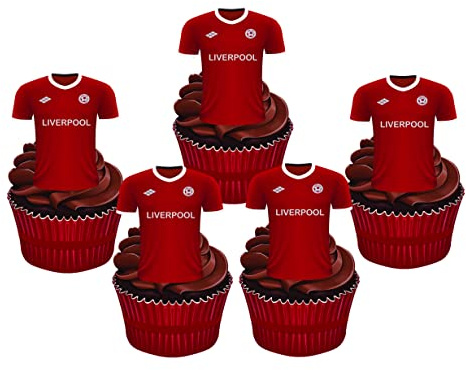15x Liverpool Football Team Colours Shirts Shaped Edible Cupcake Toppers Decorations - Select Wafer Card or Icing Sheets