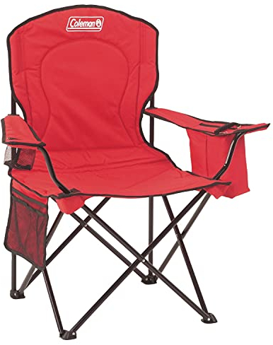 Coleman Tragbarer Campingstuhl mit Kühler für 4 Dosen, gepolsterter Sitz und Rückenlehne mit Seitentaschen und Getränkehalter, Tragetasche inklusive, ideal für Camping, Heckklappe, Feuerstellen