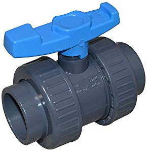 PVC KUGELHAHN 20mm KLEBEMUFFE 16 BAR MIT DOPPELTER ÜBERWURFMUTTER