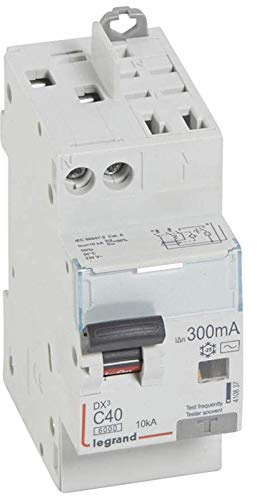 Legrand 410837 Disjoncteur différentiel monobloc DX³6000 10kA arrivée haute vis départ haut automatique, U+N 230V, 40A typeAC, 300mA