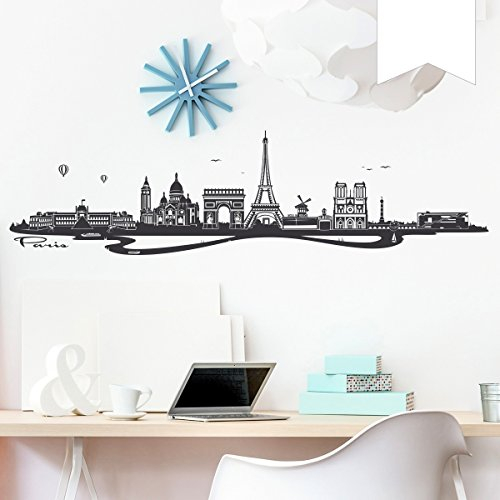WANDKINGS Wandtattoo Skyline Paris (mit Sehenswürdigkeiten und Wahrzeichen der Stadt) 100 x 26 cm weiß - erhältlich in 33 Farben