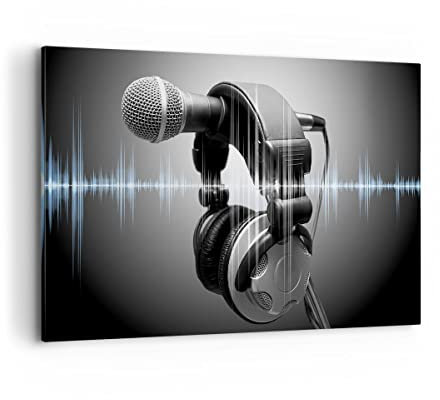 Wandbilder Dekoration Wohnzimmer Audio Mikrofon Musik Studio Bilder auf Leinwand 120x80cm Leinwandbild Schlafzimmer Deko Wand Kunstdruck Art Groß XXL Wanddeko Bild Wall Decor Canvas AA120x80-2549