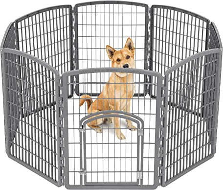 Iris USA Laufstall für Hunde, 8 Paneele, 86,4 cm, Haustier-Laufstall mit Tür, Welpenlaufstall, Indoor/Outdoor, Hundegehege, 63 x 63 x 34, faltbar, anpassbar, Dunkelgrau