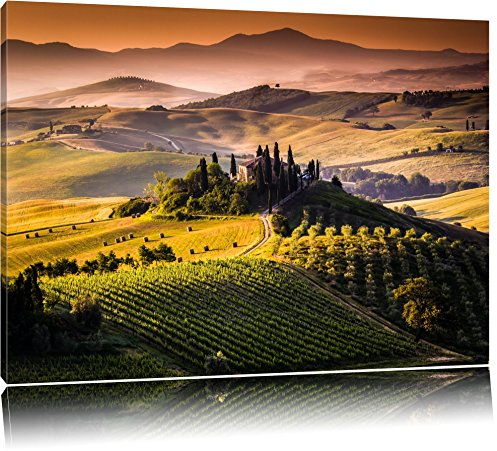 Pixxprint Wunderschöne Toskana Landschaft, Größe: 60x40cm, Leinwandbild, fertig gespannt, Wandbild, Dekoration, Kunstdruck, kein Poster