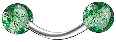 Piercingfaktor Unisex Banane Piercing aus Chirurgenstahl mit UV Glitter Kugel Augenbrauen Tragus Helix Lippe Ohr Nase Intim Grün 1,2mm x 8mm x 4mm