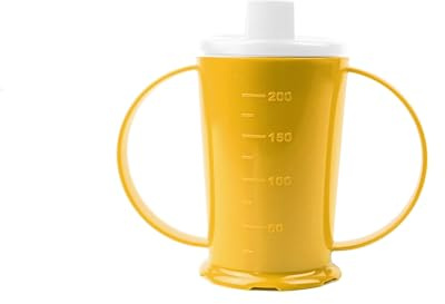 Harfield Yellow 2 Handled Beaker Drinking Cup & Wide Spout Reusable Virtually Unbreakable Polycarbonate Plastic Drinking Aid