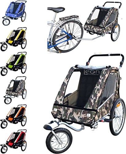 PAPILIOSHOP Leon – Faltbarer Kinderanhänger und Fahrradanhänger für 1 oder 2 Kinder, Multifunktional als Jogger und Anhänger für Outdoor-Aktivitäten (Tarnung)