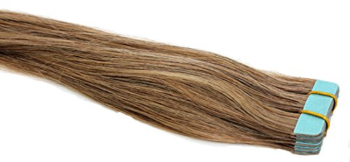 Tape In/On 100% Echthaar Remy Hair Extensions Haarverlängerung 2,5g / Tresse (50cm - 10 Tressen- #12 Hellbraun)