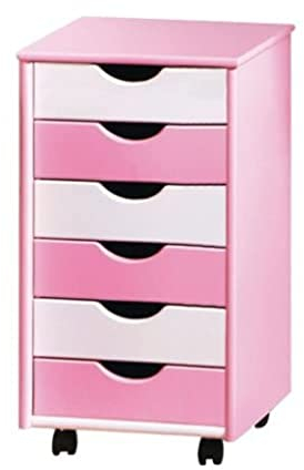 Inter Link Cassettiera con Ruote Laminato, Bianco e Rosa