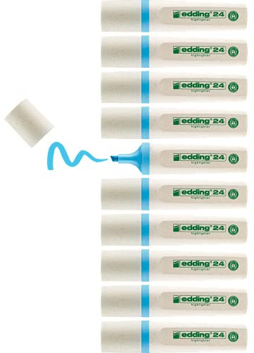 edding 24 EcoLine Textmarker - hellblau - 10 Textmarker - Keilspitze 2-5 mm - zum schnellen und einfachen Markieren und Hervorheben von Texten und Notizen - nachfüllbar, aus recycelbarem Material