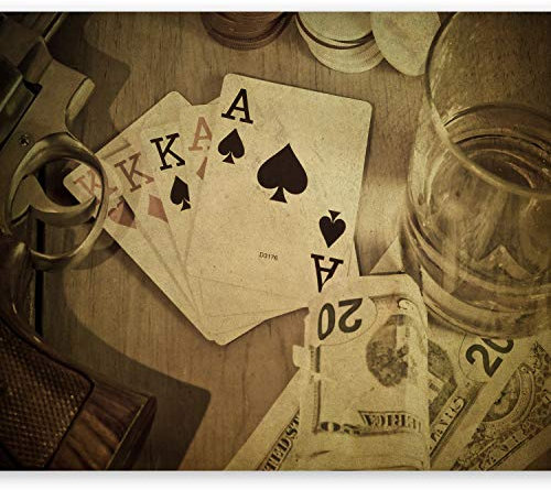 Wallpaper - Wall Mural 400x280 cm Non-Woven Premium Art Print Fleece Wall Mural Decoration Poster Picture Design Modern Poker Cards Money Whiskey Hazard Gaming i-B-0002-a-c