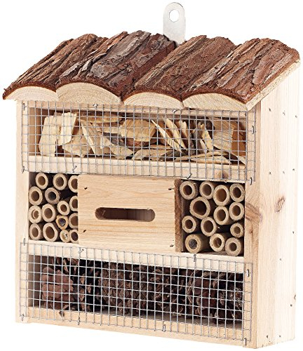 Royal Gardineer Bienenhaus: Insektenhotel Marie, Nisthilfe für Nützlinge, 20 x 20 x 7 cm (Profi-Insektenhotel, Insektenüberwinterungshilfe, Insektenschutz)