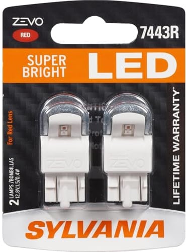 SYLVANIA - 7443 T20 ZEVO LED Red Bulb - Bright LED Bulb, Ideal for Stop and Tail Lights (Contains 2 Bulbs)
