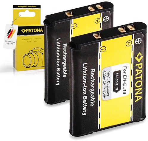 PATONA 2X Batterie EN-EL19 Compatible avec Nikon Coolpix S100 S2500 S3100 S3500 S4100 S6500