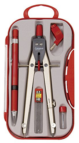 Campus College - Material Escolar - Compás BK-310 - Compás Escolar de Precisión con Adaptador Universal Color Rojo