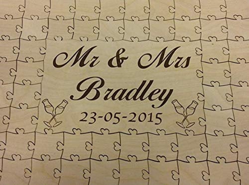 Personalised wooden wedding champagne glass guest book jigsaw puzzle keepsake anniversary (134 pieces)