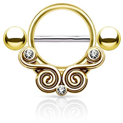Autiga Brustwarzen Piercing Nippelpiercing Brustpiercing Nipple Shield Schild Barbell Gold