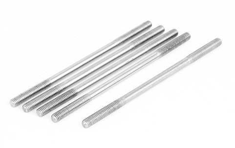 sourcing map Inox Acier Double Extrémité Fileté Goujon Vis Boulon M5 x 100mm 28mm Filetge Longueur Argenté 5Pcs