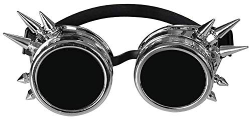 Steampunk-Brille für Erwachsene, perfekt für jede Steampunk-Party, Filmbuch, altes England, Gothic, Mittelalter: Silber mit schwarzen Gläsern und Spikes – 1 Stück