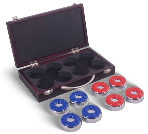 Hathaway Shuffleboard Pucks mit Etui (8er Set), Dark Cherry Finish