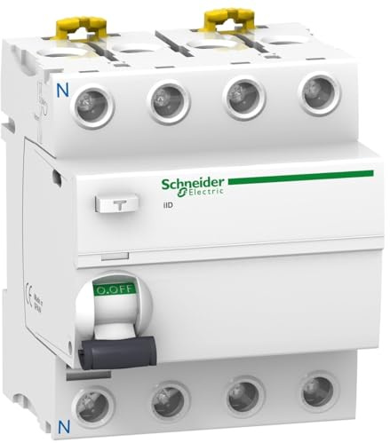 Schneider A9r44425 à Courant résiduel Disjoncteur Iid 4P 25 A 300 mA AC, Blanc