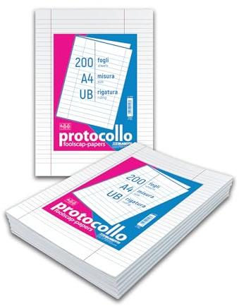 Blasetti Risme Kanzleipapier, A4, 200 Blatt, für Aufgaben in der Mittel- und Oberschule, für Notarien oder Anwälte, Papier 60 g, Lineatur UB