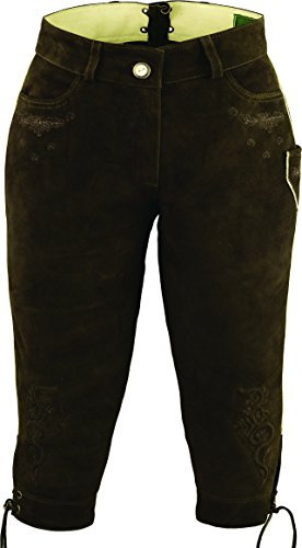 Kniebundhose Leder Damen Wildbock - Trachtenlederhose mit Reißverschluss- Damen Kniebundlederhose -Trachten Lederhose- Trachtenhose Knielang aus echt Leder Beige und Braun (32, Beige)