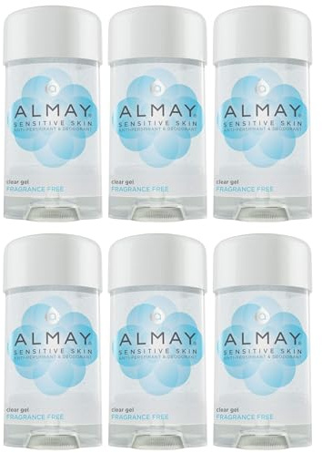 Almay Sensitive skin Clear Gel, Anti-Perspirant & Deodorant, Fragrance Free, 2.25-Ounce Stick (Pack of 6)