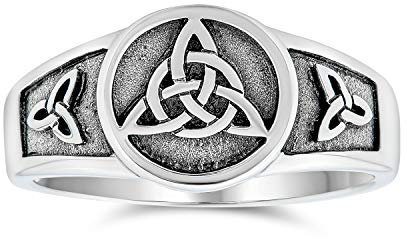Personalisierter Unisex Antiker Wikinger keltische Unendlichkeit Trinity Knot Triquetra Siegelring für Frauen oxidiert .925 Sterling Silber Anpassbar