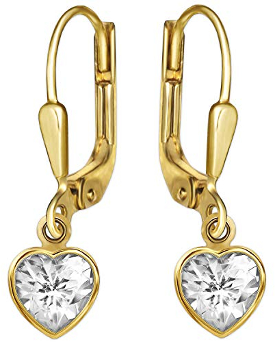 CLEVER SCHMUCK Goldene Damen Ohrhänger 23 mm mit Zirkonia Herz 8 mm glänzend 333 Gold 8 Karat im Schmucketui