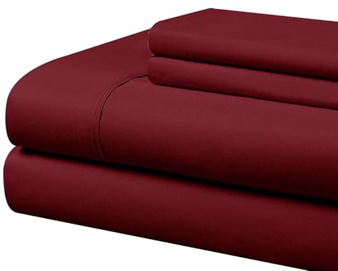 Cathay Home Full Sheet Set, Ultra- Soft Microfiber Bed Sheets, Burgundy