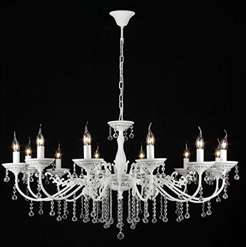 Casa Padrino Barock Decken Kristall Kronleuchter Weiß 110 x H 58 cm Antik Stil - Möbel Lüster Leuchter Hängeleuchte Hängelampe