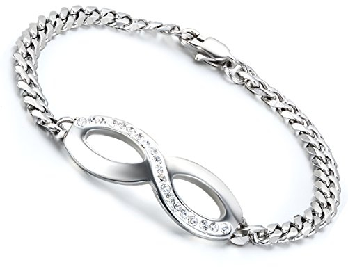 Cupimatch Muttertagsgeschenk Edelstahl Damen Herren Armband, silber Retro Infinity Unendlichkeit Lieben Zeichen Fußkettchen Panzerarmband Armreifen Armkette, 23cm Verstellbaren Größen