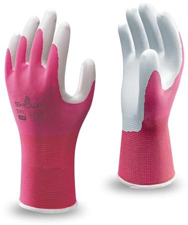 SHOWA Floreo 370 Gardening Gloves for Women & Men – 1 Pair Nitrile-Coated Garden Gloves with Touchscreen Grip – Lightweight, Breathable & Comfortable Fit for Gardening & DIY Tasks - Pink 7/Medium