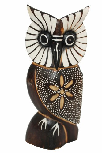 Naturesco Holzfigur Schnitzfigur Eule Uhu bemalt 18 cm - echte Handarbeit