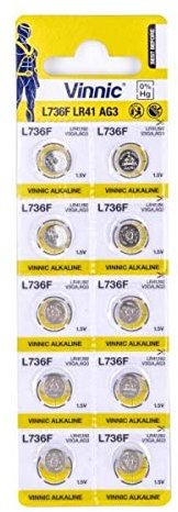 Vinnic L736-C10-Ag3 Alkaline Manganese Button (Pack Of 10) Cells by Vinnic