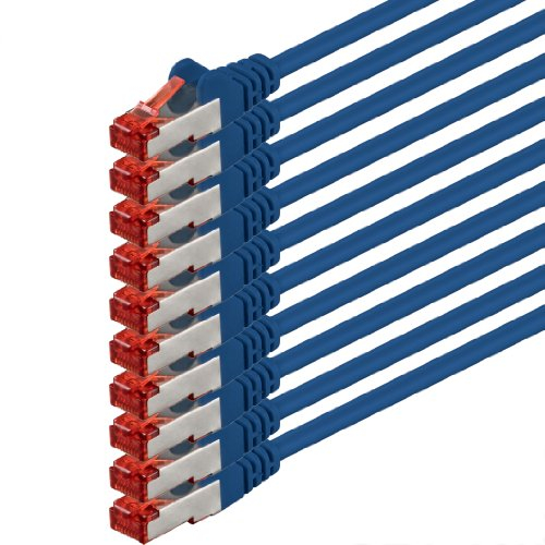 2m - azul - 10 piezas - CAT.6 Ethernet LAN cable de red SET 1000 Mbit/s Patchkabel CAT.6 S-FTP PIMF compatible con CAT5 CAT6a CAT7 CAT8