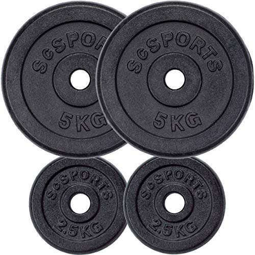 ScSPORTS® Hantelscheiben - Set, 9,5/15/17,5/25/27/27,5 kg, Ø 30/31 mm, Gusseisen, Schwarz - Gewichtsscheiben, Hantelscheiben-Set, Hantelgewichte, Fitness Scheiben, Gussscheiben