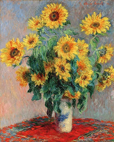 1art1 Claude Monet Poster Sonnenblumenstrauß. 1880 Bilder Leinwand-Bild Auf Keilrahmen | XXL-Wandbild Poster Kunstdruck Als Leinwandbild 50x40 cm