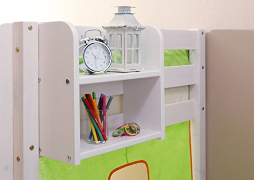 TiCAA Einhängeregal für Hochbett und Etagenbett, Bettregal aus Kiefer Massivholz, Kinderzimmer Ablage für Bücher und Spielzeug, Regal zum Einhängen, Weiß, 40/80 cm