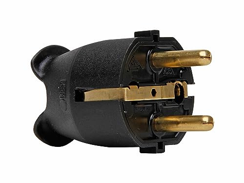 Kopp Schutzkontakt-Stecker, Kunststoff, IP 20, zentrale Einführung, 2 Schutzkontaktsysteme gem. Norm CEE 7/VII für Kabelquerschnitt bis 3 x 1,5 mm², schwarz, 175705003