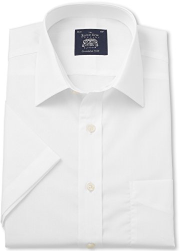 THE SAVILE ROW COMPANY LONDON Men's Classic Fit Cotton Poplin Short Sleeve Formal Shirt - White - 19 Collar