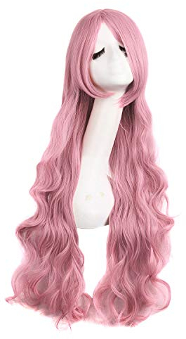 Mapofbeauty 32 Pulgadas/80cm Rouge Rosado Pelo Largo Rizadoondulado Peluca Cosplay Peluca