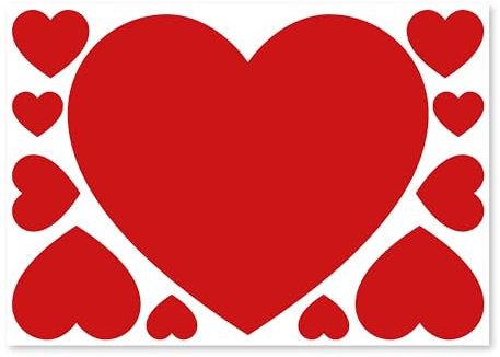 Set of 11 Red Valentine Hearts self-Adhesive Vinyl Stickers for Walls, Windows and displays (Small)